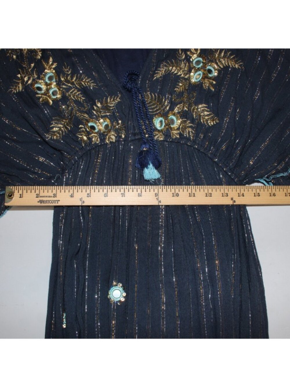 Palak Dress NEW Moda Polak Sz Free Size Navy Blue Embroid Sequin 100% Viscose - Picture 9 of 10